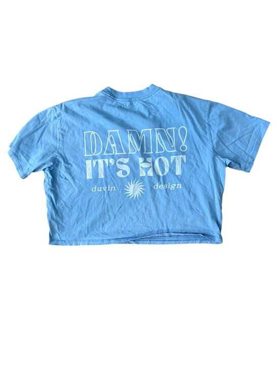 Duvin Tops - Duvin Design Cropped "Damn It's Hot" Tee- M- Blue